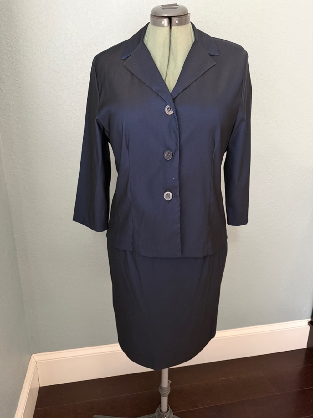 Women's Navy Three-Button Blazer and Skirt Set